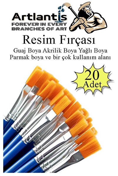 Artlantis Resim Fırçası 20 Adet Sentetik Fırça Ekonomik Suluboya Akrilik Boya Guaj Boya Yağlı Boya Resim Boyam