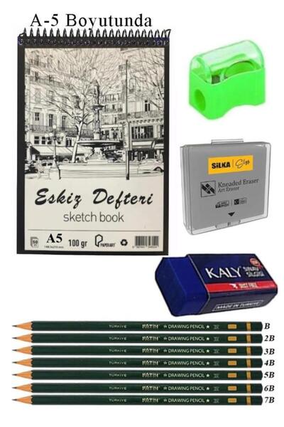 Artlantis A5 Sketchbook Spralli 50 Sheets Charcoal Drawing Set Eraser Fatih G...