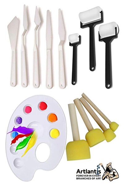Artlantis Perie cu rolă pentru paletă, perie cu pompon și spatulă din plastic...