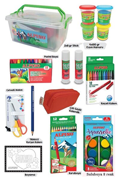 Artlantis Okul Kırtasiye Seti 15 Parça 1 Paket Alpino Keçeli Kalem Kuruboya P...