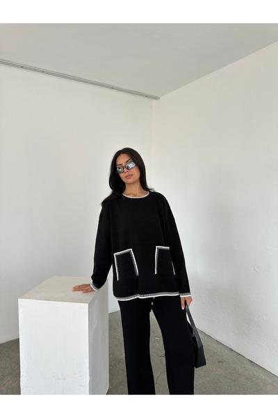 sportiness طقم تريكو واسع الساق مع تفاصيل جيب كبيرة الحجم