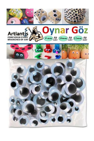 Artlantis Oynar Göz Seti Siyah 8 mm 10 mm 12 mm 150 li 1 Paket Oynayan Göz Ka...