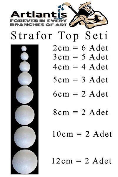 Artlantis Strofor Köpük Top 2cm 3cm 4cm 5cm 6cm 8cm 10cm 12cm 26 Adet Yuvarla...