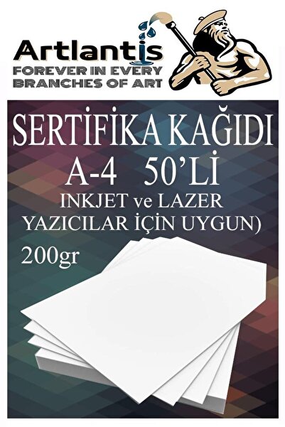 Artlantis A4 Sertifika Kağıdı Kalın 50 Adet Gramajlı Fotokopi Kağıdı 200 gr T...