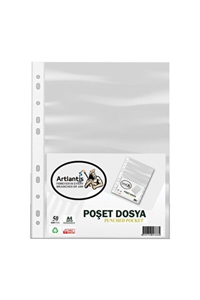 Artlantis Poşet Dosya 100 Lü A-4 Şeffaf Föy Dosya 1 Paket Ofis Okul Kenarı Delikli Poşet Dosya 1 Pak