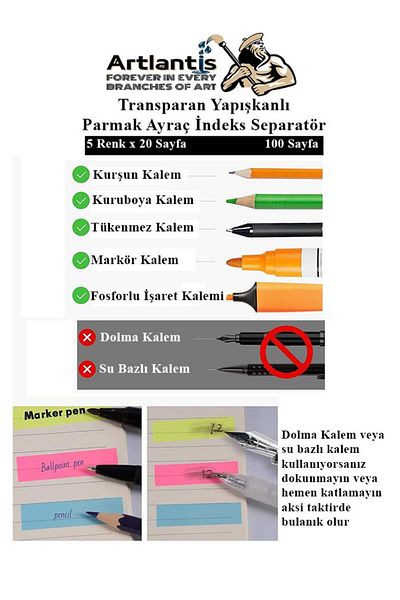 Artlantis Self-Adhesive Bookmark Postit 5 Colors 1 Piece Adhesive Note Paper Transparent Finger Mark Inde