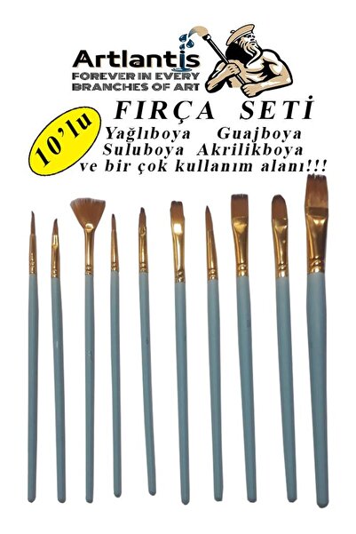 Artlantis Fırça Seti 10 Lu Resim Fırçası 1 Paket Suluboya Akrilik Boya Guaj Boya Yağlı Boya Fırca Seti Kesik Y