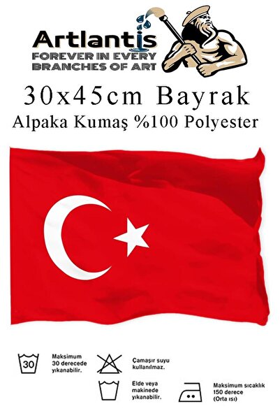Artlantis Bayrak 30x45 cm Türk Bayrağı Kumaş 1 Adet Alpaka Kumaş Bez Bayrak K...
