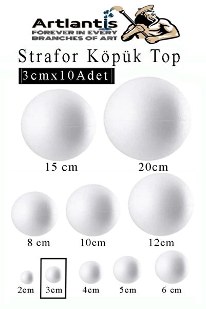Artlantis Strafor Köpük Top 3 cm 10 Adet Köpük Top Küre Toplar Yuvarlak Straf...