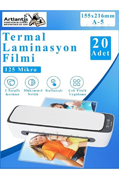 Artlantis Laminasyon Filmi Parlak A5 20 li 1 Paket 125 Mikron Laminasyon Kaplama Pvc Kaplama Poşeti 20 Adet