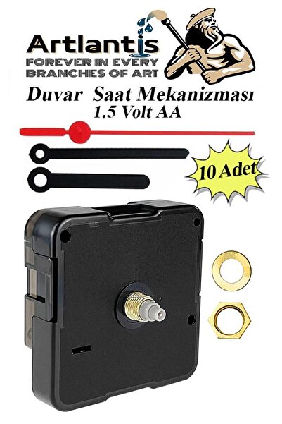 Artlantis Duvar Saat Mekanizması 10 Adet 10 mm Şaft Sessiz Saat Motoru Akrep ...