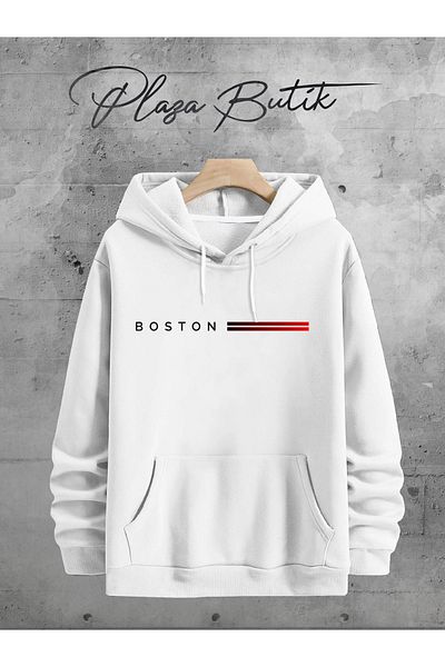 Plaza Butik Boston Printed - Hanorac unisex cu glugă din lână, cu tăietură relaxată