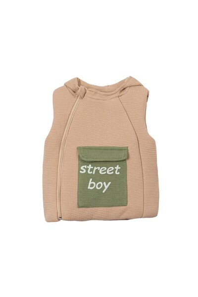 Lolons Ayı İşlemeli Erkek Bebek Yelek Bej