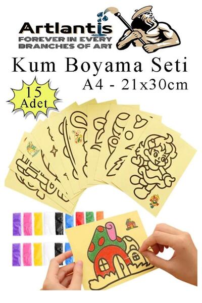 Artlantis Kum Boyama Seti 15 Adet 20x30 cm A4 Boyutunda Büyük Boy Kaliteli Kum Boyama Çalışması Tuz Boyama Etk