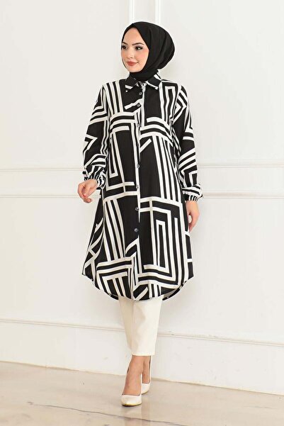 SGS Μαύρο γεωμετρικό τουνίκ από βισκόζη