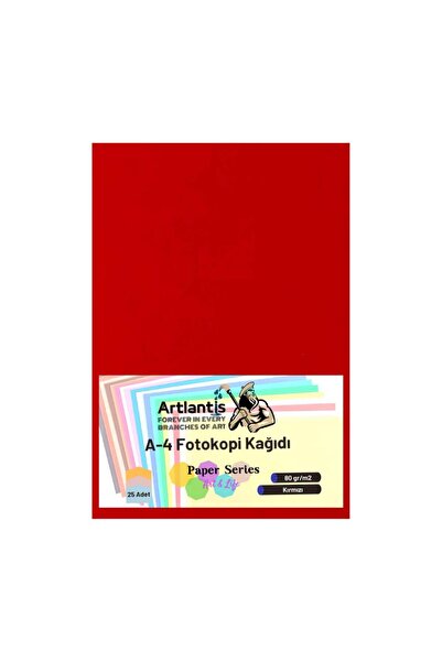 Artlantis Kırmızı Renkli A-4 Fotokopi Kağıdı 25 li 1 Paket Fotokopi Renkli A4...