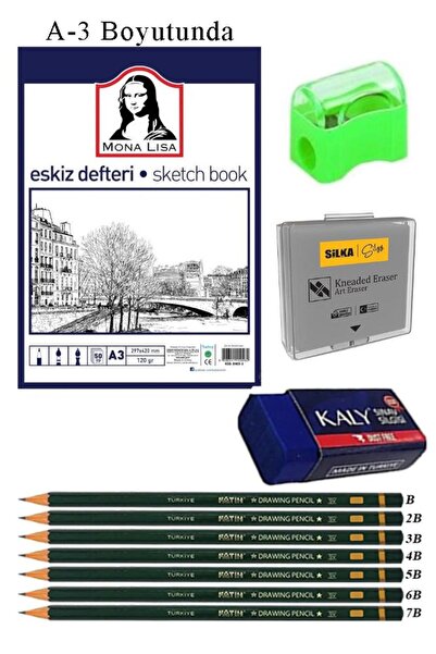Artlantis Sketchbook A3 50 Sheets Pencil Drawing Set Dough Eraser Fatih Grade...