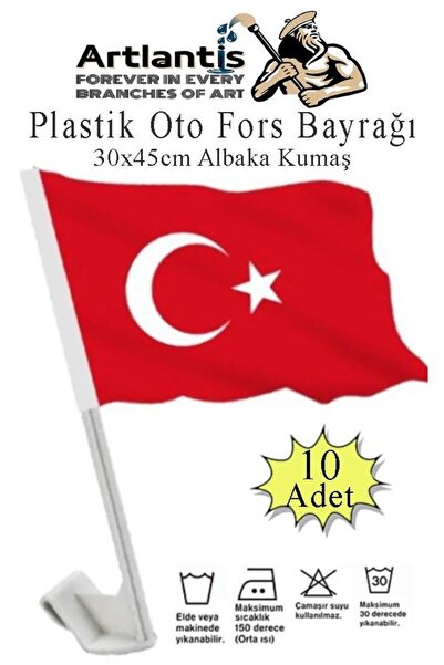 Artlantis Plastik Otofors Bayrak 30x45 cm 10 Adet Konvoy ve Araç  Bayrağı Cam...