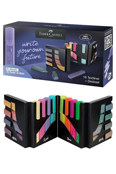 Faber Castell Fosforlu Kalem 16 lı 1 Paket 16 Renk Metalik Neon ve Pastel Renkler İşaret Kalemi Masa Seti Fosforlu