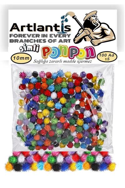 Artlantis Simli Ponpon 10 mm 100 Lü 1 Paket Karışık Renk Pon Pon 10 mm Pompom...