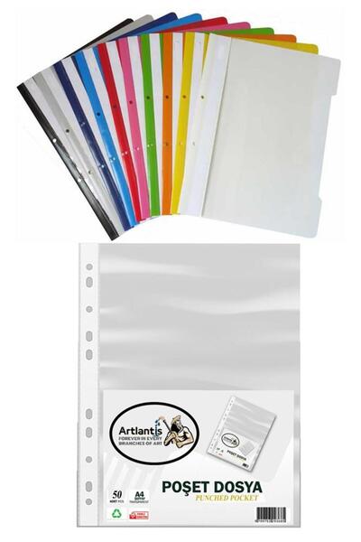 Artlantis 10 Renk Telli Dosya ve 50 Adet Poşet Dosya 1 Paket 10 lu Telli Dosy...