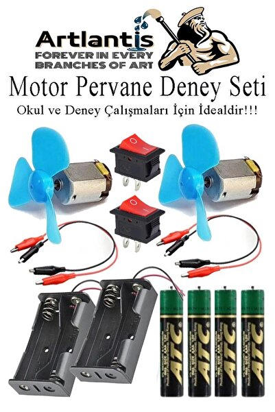 Artlantis Motor Deney Seti 1 Paket Pervane Dc Motor Anahtar Pil Yatağı Pil Kr...