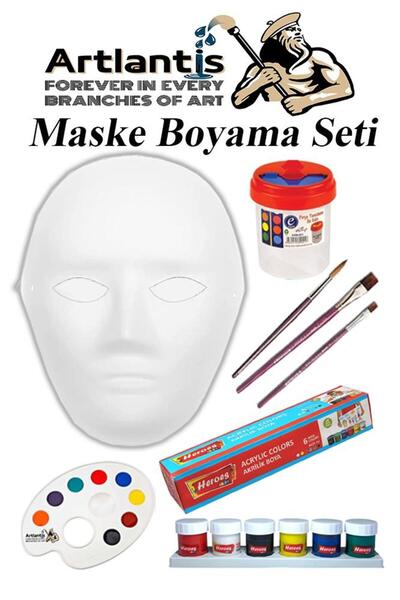 Artlantis Maske Boyama Seti 1 Adet Boyanabilir Maske Karton Lastikli İnsan Yü...