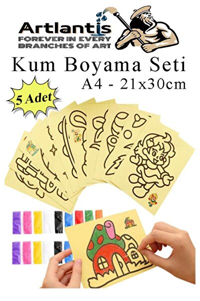 Artlantis Kum Boyama Seti 5 Adet 20x30 cm A4 Boyutunda Büyük Boy Kaliteli Kum Boyama Çalışması Tuz Boyama Etki