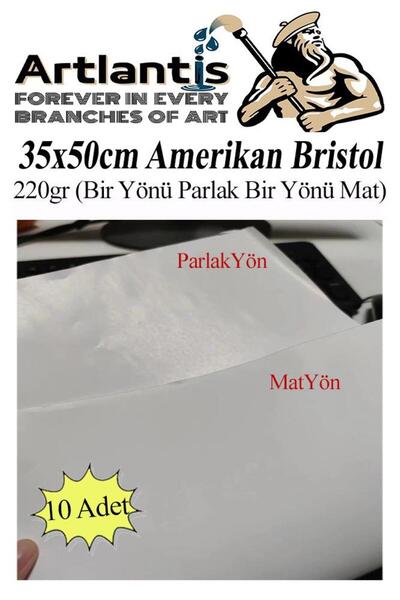 Artlantis Amerikan Bristol Karton 35x50 cm 10 Adet 220 gr Bir Tarafı Parlak B...