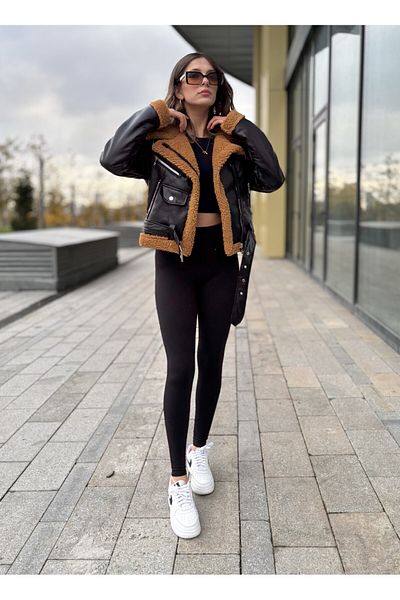 RHONES Lamined Leather Women's Coat with Complete Fur Inside