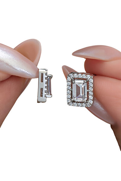 Crystal Diamond Zirconia Işıklı kutuda 0.75 karat baget küpe