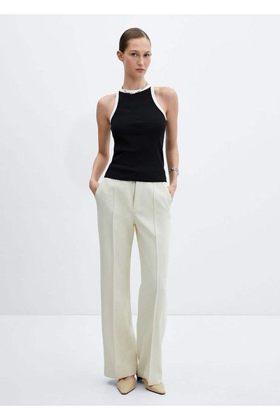 MANGO Woman Kontrastní zdobená halenka
