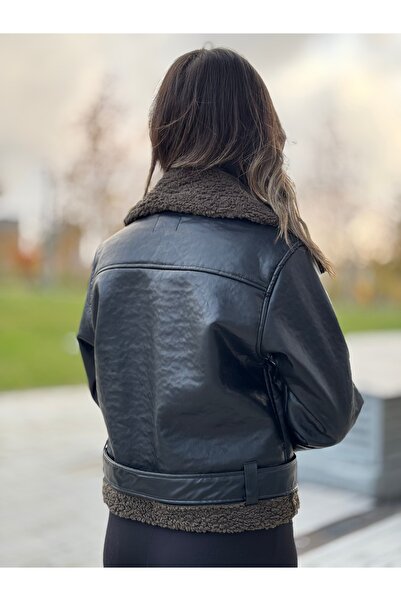 RHONES Dámský kabát z laminované kůže s kompletní kožešinou uvnitř