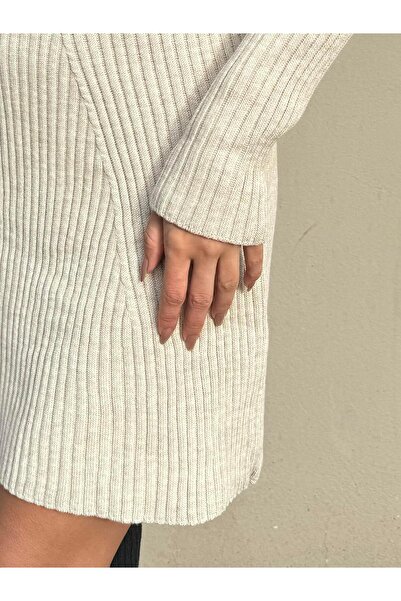 minaaise Mini rochie de iarnă cu nervuri bej pentru femei 28337