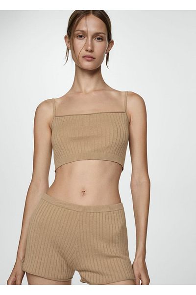 MANGO Woman Πλεκτό σορτς με ραβδώσεις