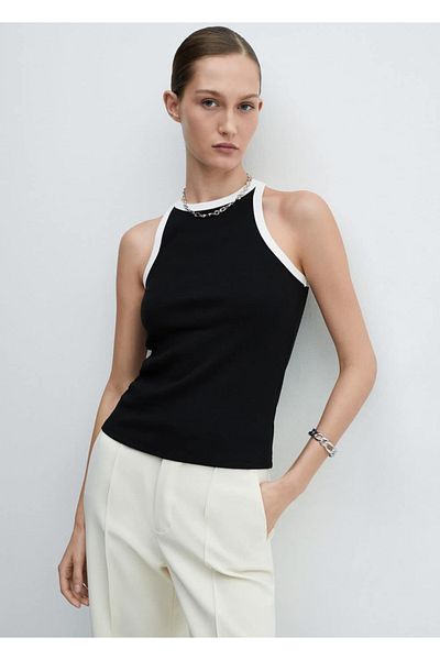 MANGO Woman Kontrastní zdobená halenka