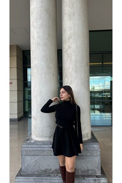 Kokosh moda Rochie de damă cu mânecă lungă, cu gât roscat, cu carcasă largi din acril