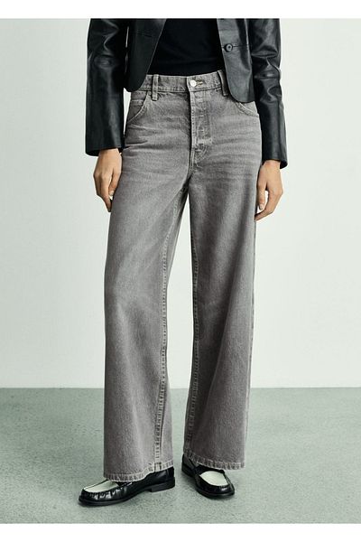 MANGO Woman Pantaloni Jean Wideleg cu talie medie