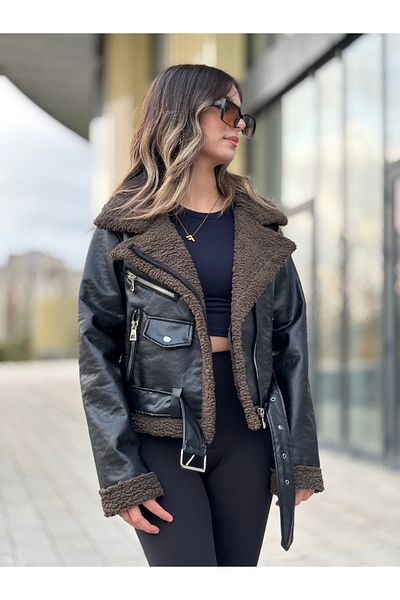 RHONES Lamined Leather Women's Coat with Complete Fur Inside