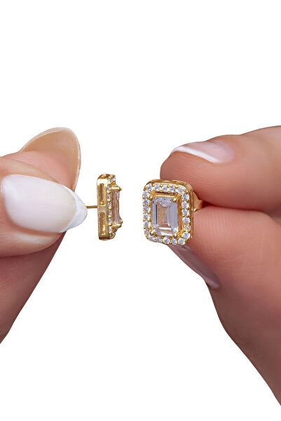 Crystal Diamond Zirconia Işıklı kutuda 0.75 karat baget küpe