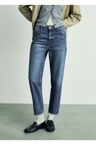 MANGO Woman Mom2000 Pantaloni Mom Jean cu talie înaltă