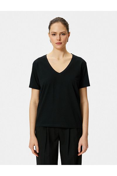 Koton Basic T-Shirt V-Neck Short Sleeve Cotton