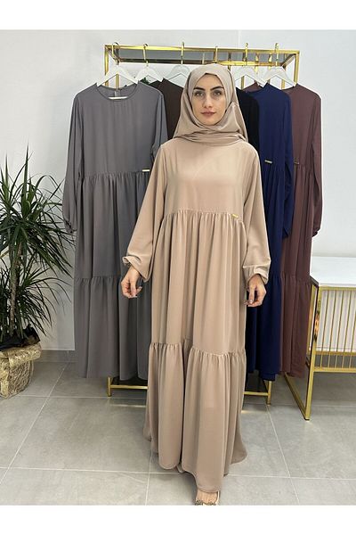erasra class Sufle Beige Ferace and Abaya - Two Layers Gathered Dress Suit, Suitable for Hijab and Umrah