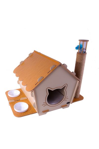 Patihomes بيت خدش للقطط 3 في 1 - طعام للقطط مغطى بالماء