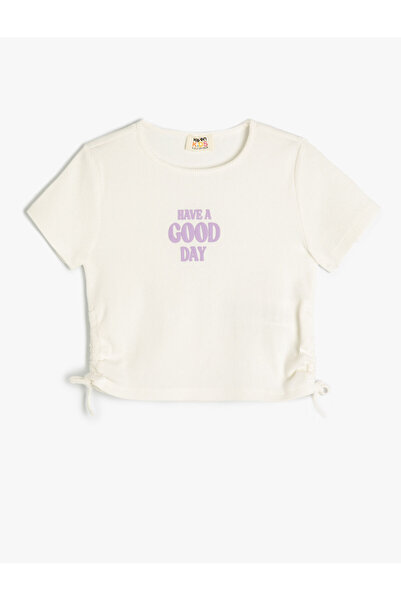 Koton Tricou crop adunat pe laterale cu mânecă scurtă imprimată cu gat rotund