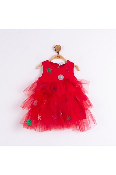nk kids Nk-73603 Pine Tree PAtterned ChristmAs Dress