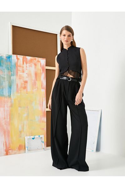 Koton Crop Vest Chief Collar Buttoned Frilly Tulle Detailed