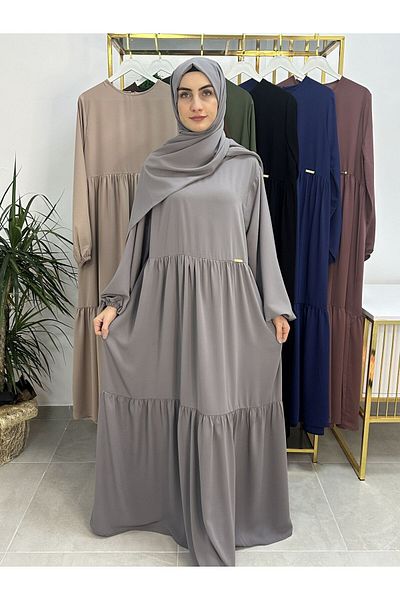 erasra class Gray Two Layers Gathered Dress and Shawl Suit - Hijap and Abaya