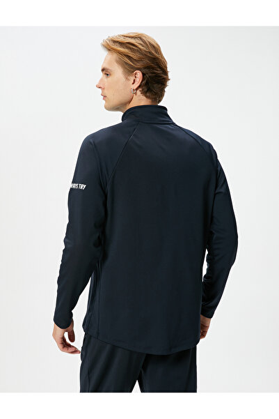 Koton Spor Sweatshirt Yarım Fermuarlı Dik Yaka Slogan Baskılı