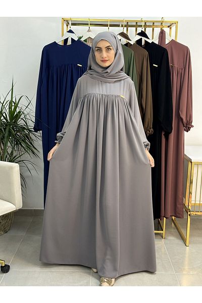 erasra class Gray Ferace & Abaya Souffle - Dress Set with Esarp and Top-Rob, with Belt for Hajj and Umrah